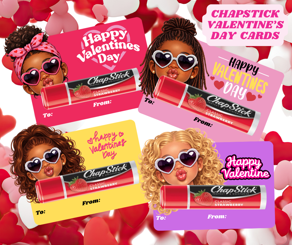 Children’s Valentine’s Day Chapstick Cards – Printable Classroom Card Bundle + Editable Canva Template (Digital Download)