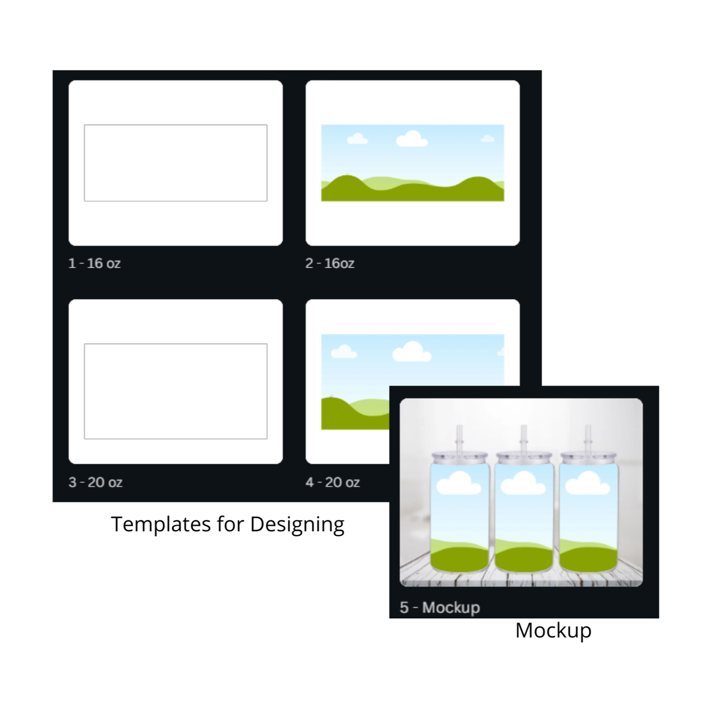 Canva Glass Can Template - 16oz & 20oz Digital Mockup | Drop & Drag