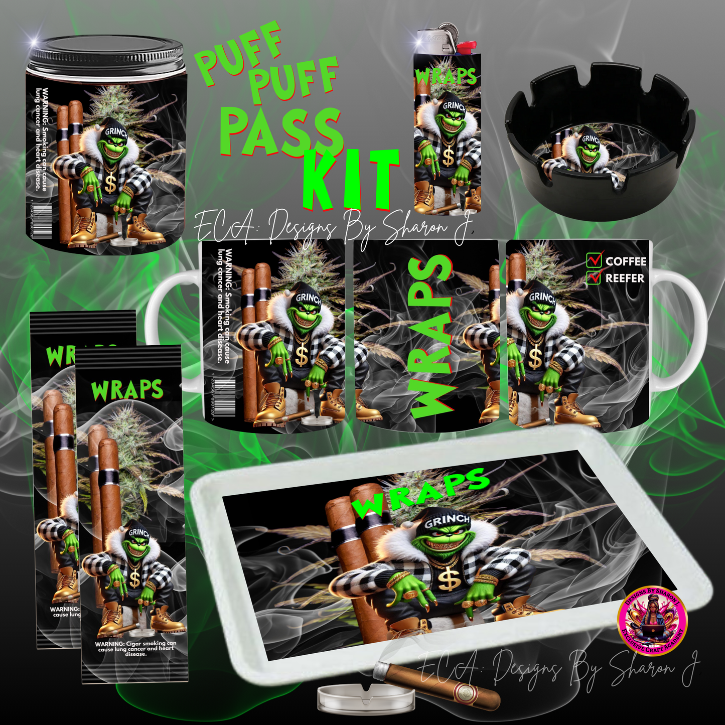 Puff Puff Pass Digital Download, Holiday Kit Template, DIY Holiday Crafting, Cigar Wrap Design, 15 oz Mug Wrap, Rolling Tray Design, Digital Download PDF, Custom Holiday Gift, Edgy Christmas Design, Crafting Kit Digital Files