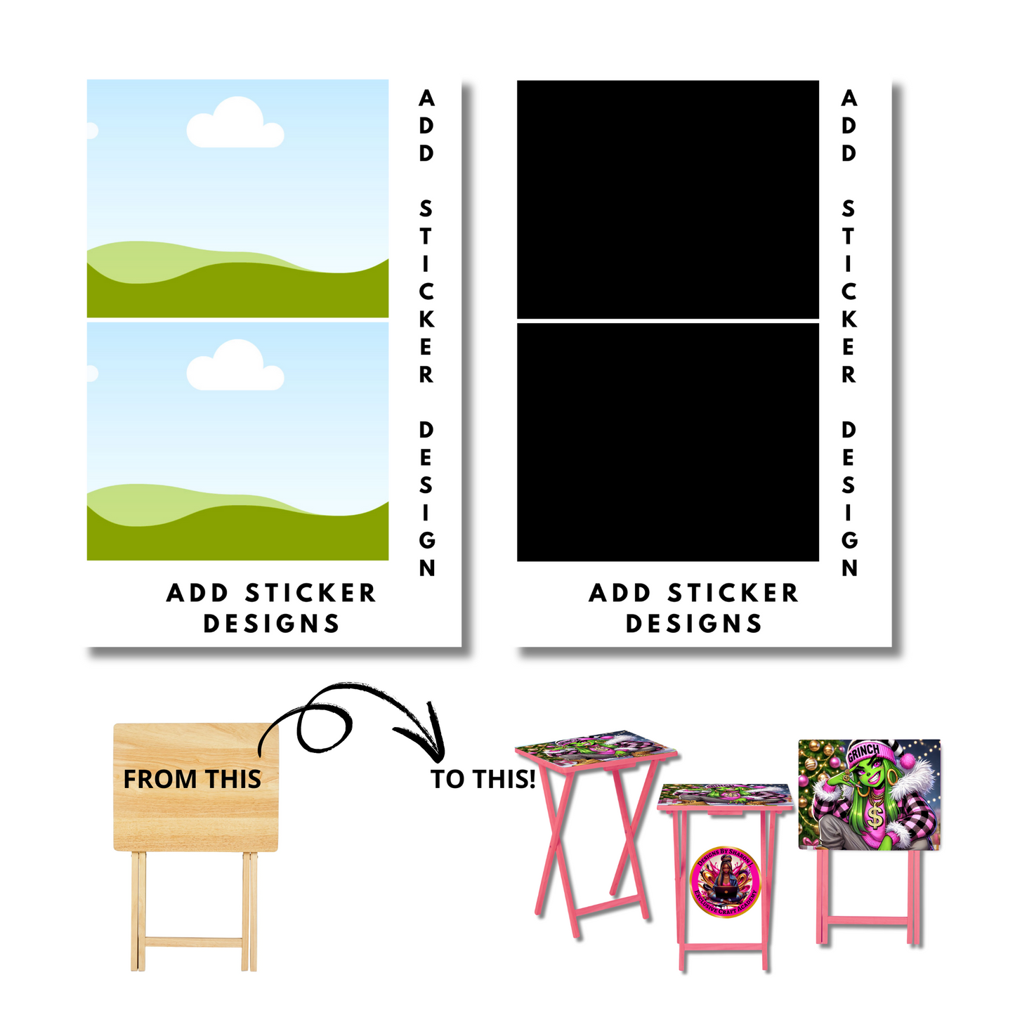 Custom folding TV tray
Print-ready tray design
Walgreen/CVS tray template
Folding table customization
Sticker design for trays
Canva Template
