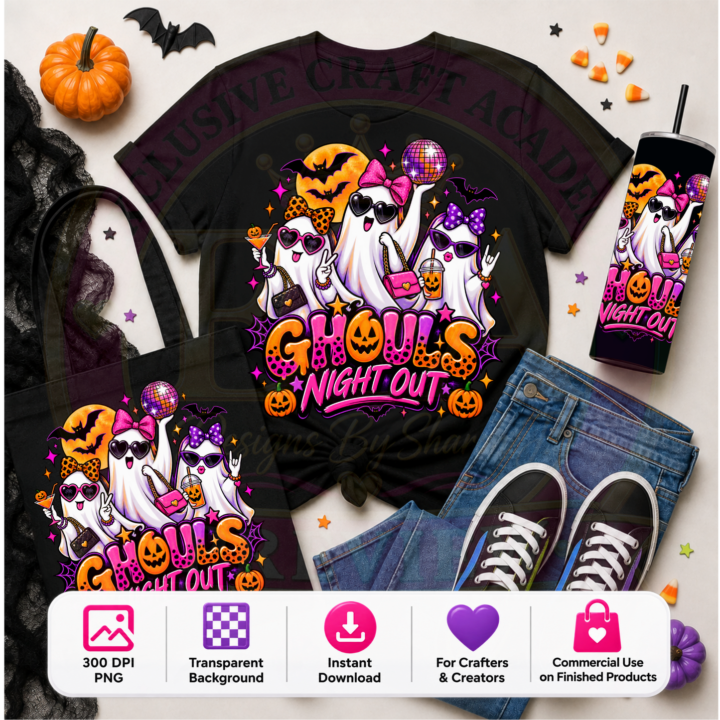 Ghouls Night Out Halloween PNG Digital Download | Girly Ghost Sublimation DTF Design