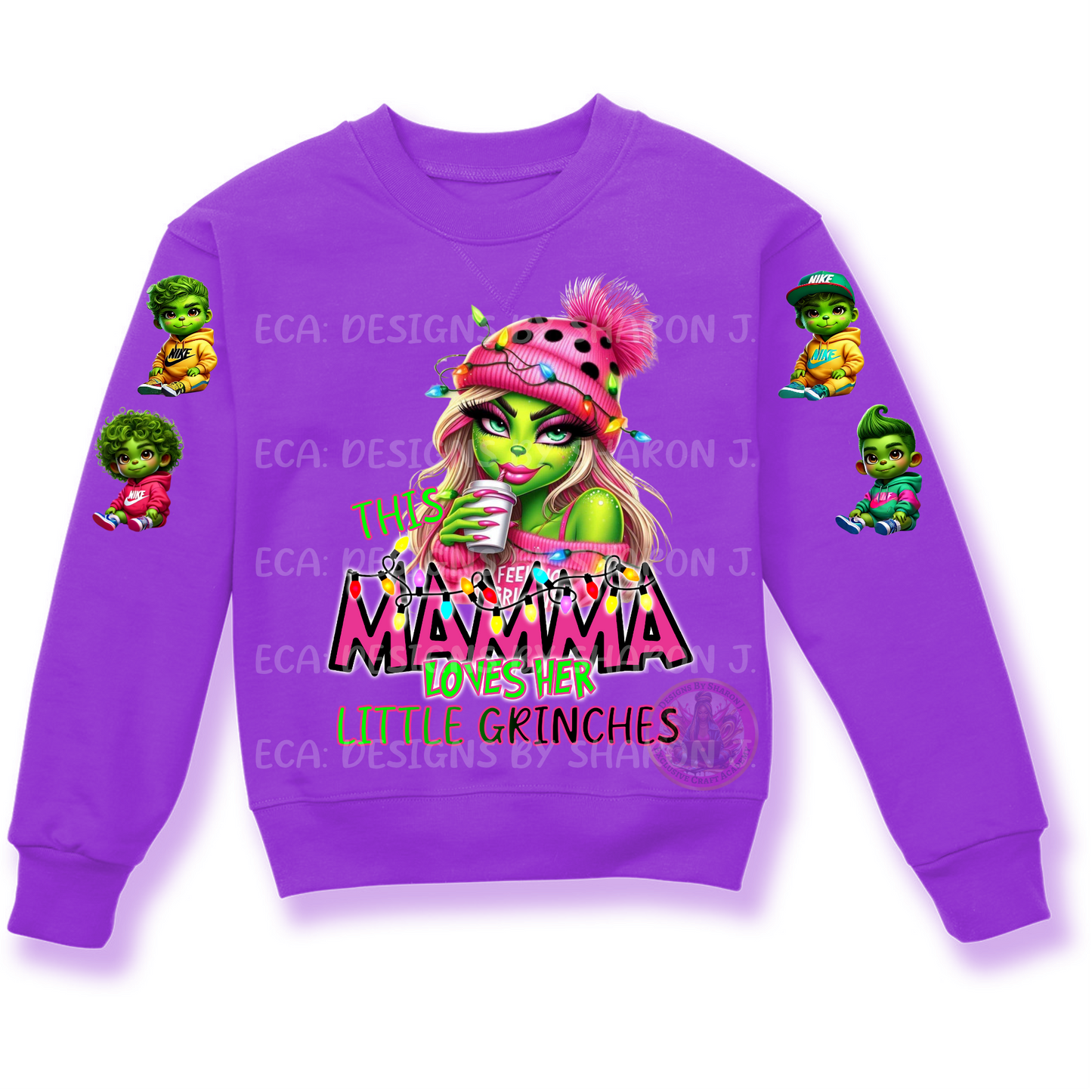 Mom Christmas design, sublimation PNG, family-inspired Christmas graphics, holiday sweatshirt design, Grinch mom design, festive crafting designs, small business apparel, trendy Christmas apparel graphics.