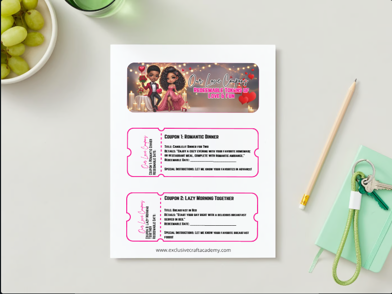 Romantic Valentine's Day Love Coupons - Redeemable Tokens of Love & Fun (Digital Download with Instructions)