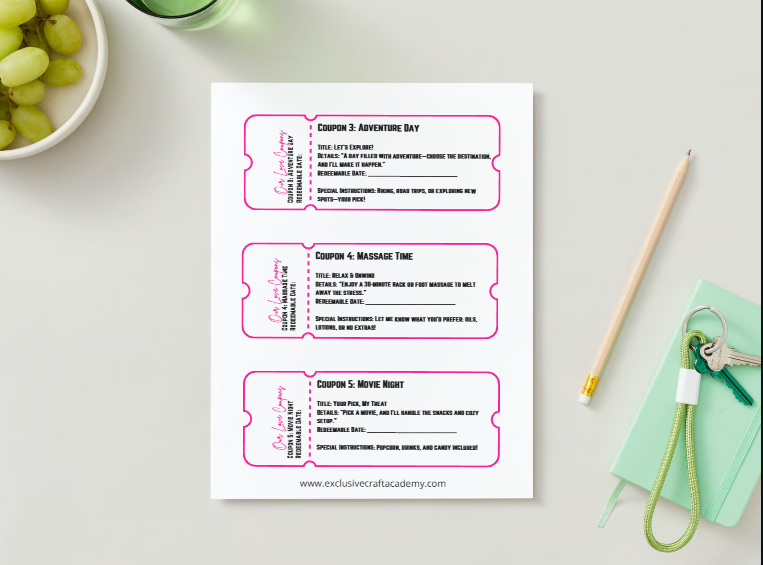 Romantic Valentine's Day Love Coupons - Redeemable Tokens of Love & Fun (Digital Download with Instructions)