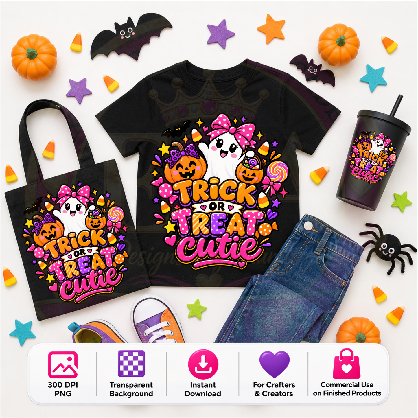 Trick or Treat Cutie Halloween PNG Digital Download | Cute Ghost Sublimation DTF Design