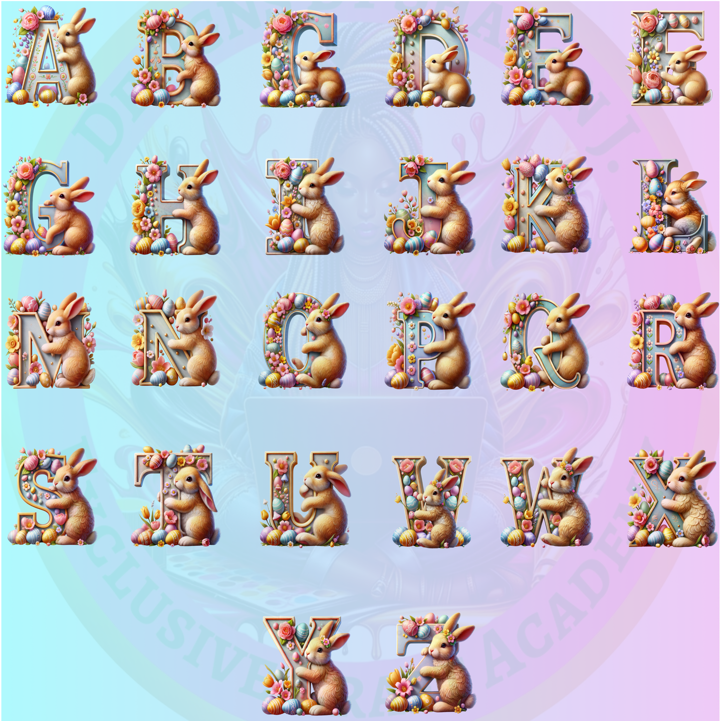 Easter alphabet PNG, bunny letter design, floral letter PNG, Easter sublimation design, personalized Easter crafts, digital Easter graphics, pastel bunny letters, printable alphabet clipart, DIY Easter printables, spring sublimation files, cute bunny letter PNG