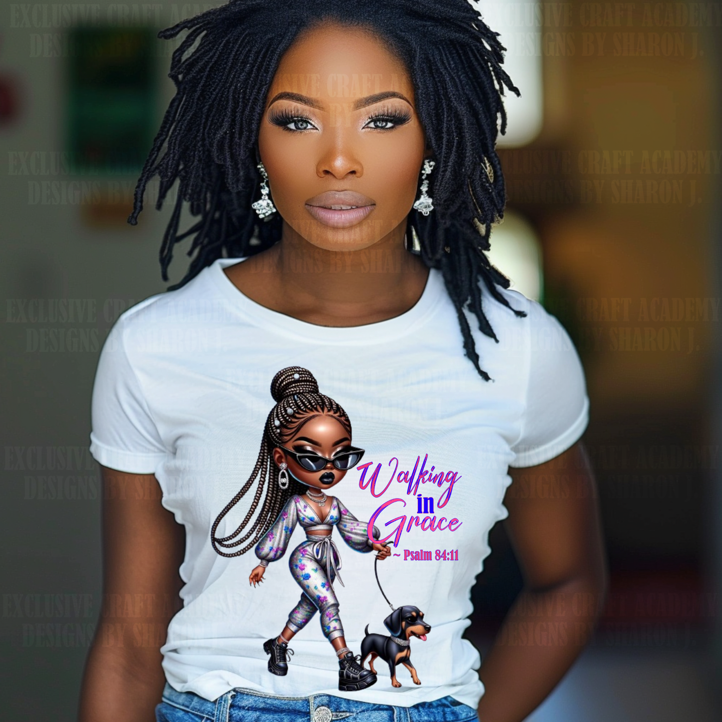 Walking in Grace PNG, sublimation design, faith-based artwork, DTF printing file, Psalm 84:11 design, spiritual apparel, Christian digital download, inspirational T-shirt graphic.