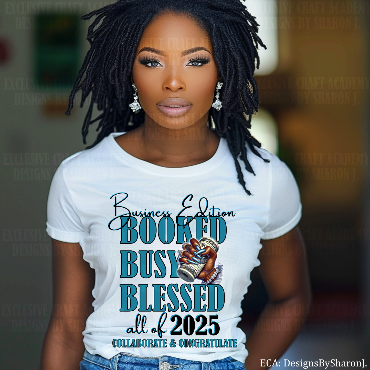 Business Edition "Booked, Busy, Blessed 2025" Sublimation Transfer – Teal Elegance Design