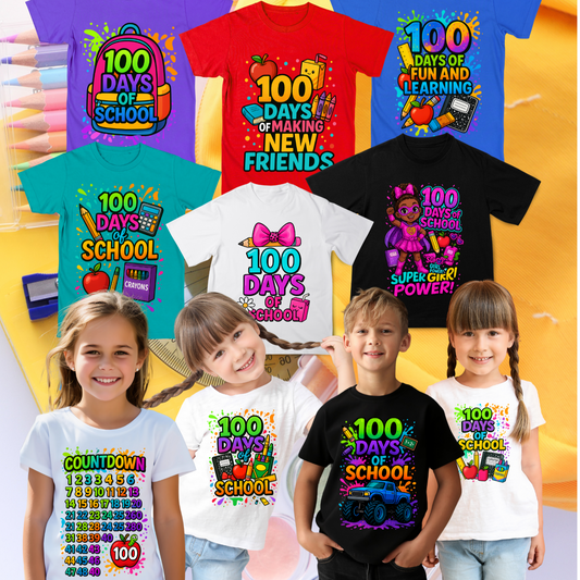 100 days of school png, 100th day shirt design, school milestone png, cricut 100 days shirt, sublimation png for school, teacher 100 days design, kid-friendly school png, countdown school shirt, girl school png design, tractor 100 days shirt, colorful school sublimation bundle