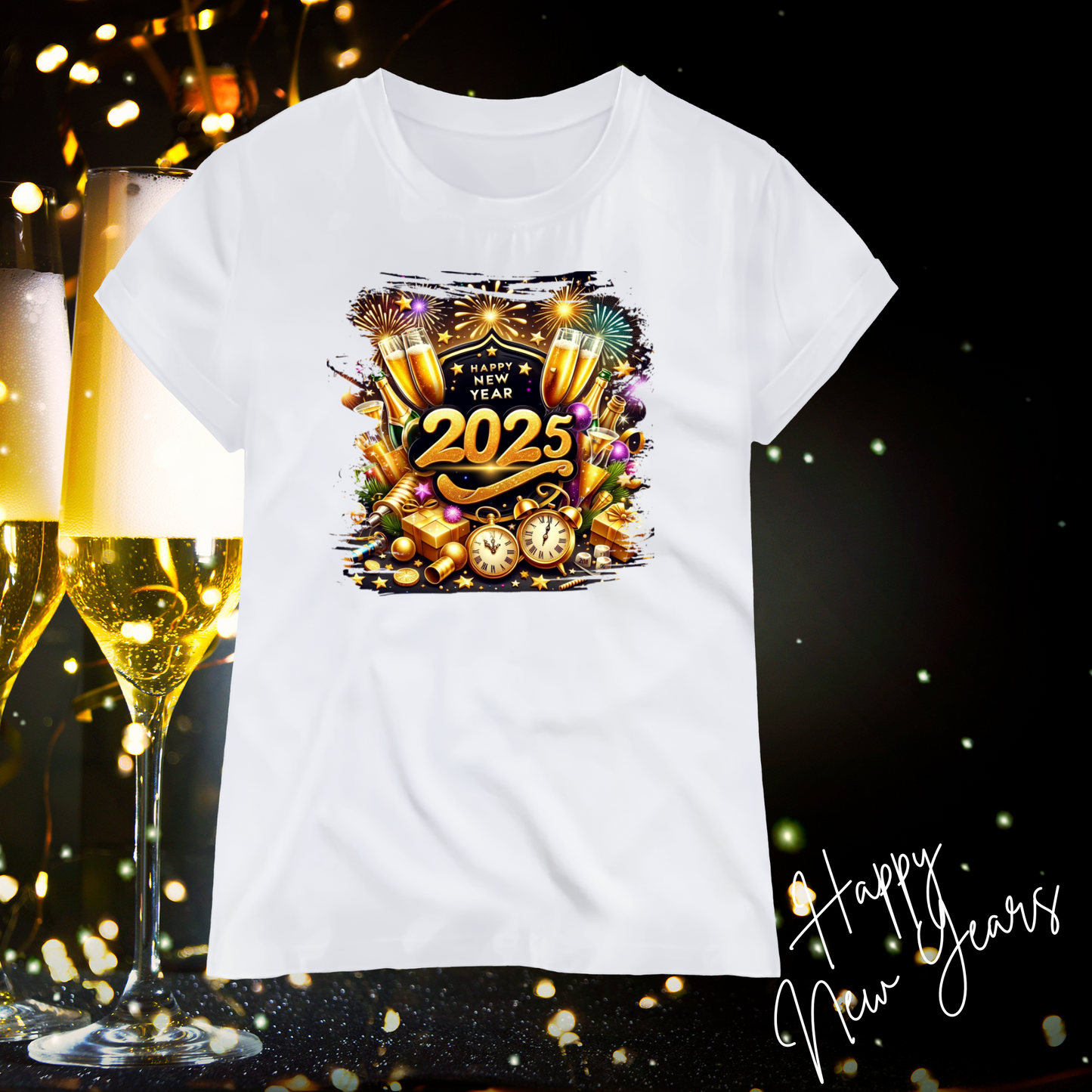 Luxe Happy New Year 2025 Digital Design PNG - (Gold & Sparkle)