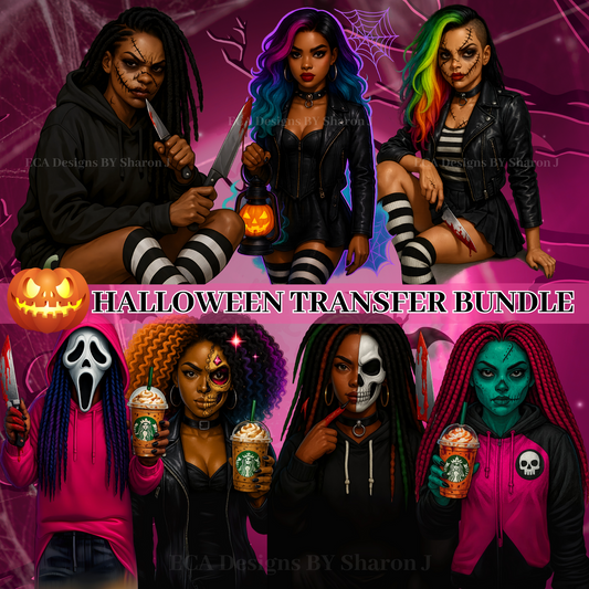 🎃 Halloween T-Shirt Transfer Mega Bundle – 40 Ready-to-Press Transfers (7 Designs, Sizes S–3XL)