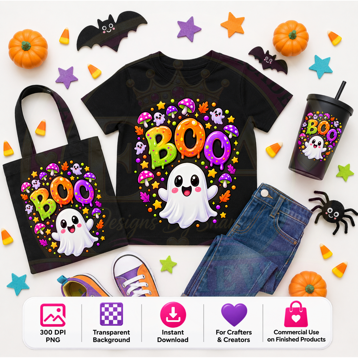 Cute BOO Ghost Halloween PNG Digital Download | Sublimation DTF Shirt Design