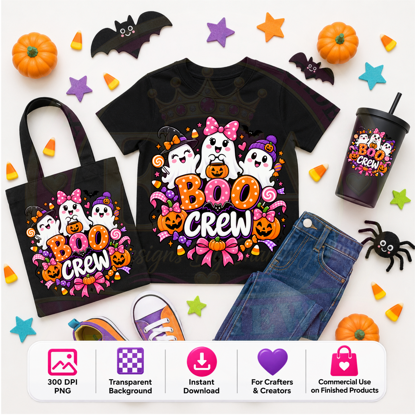 Boo Crew Halloween PNG Digital Download | Cute Ghost Sublimation DTF Design