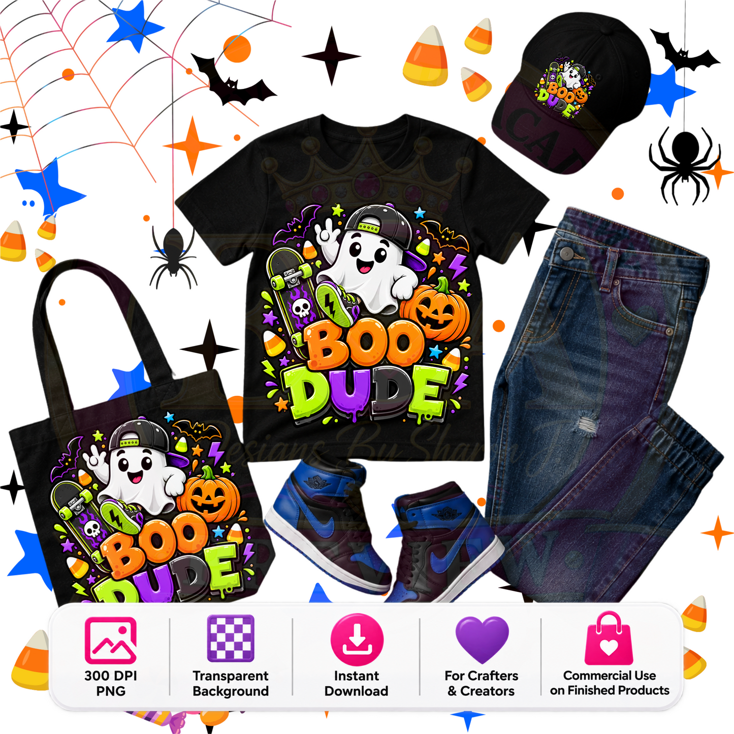 Boo Dude Halloween PNG Digital Download | Cool Ghost Skateboard Sublimation DTF Design