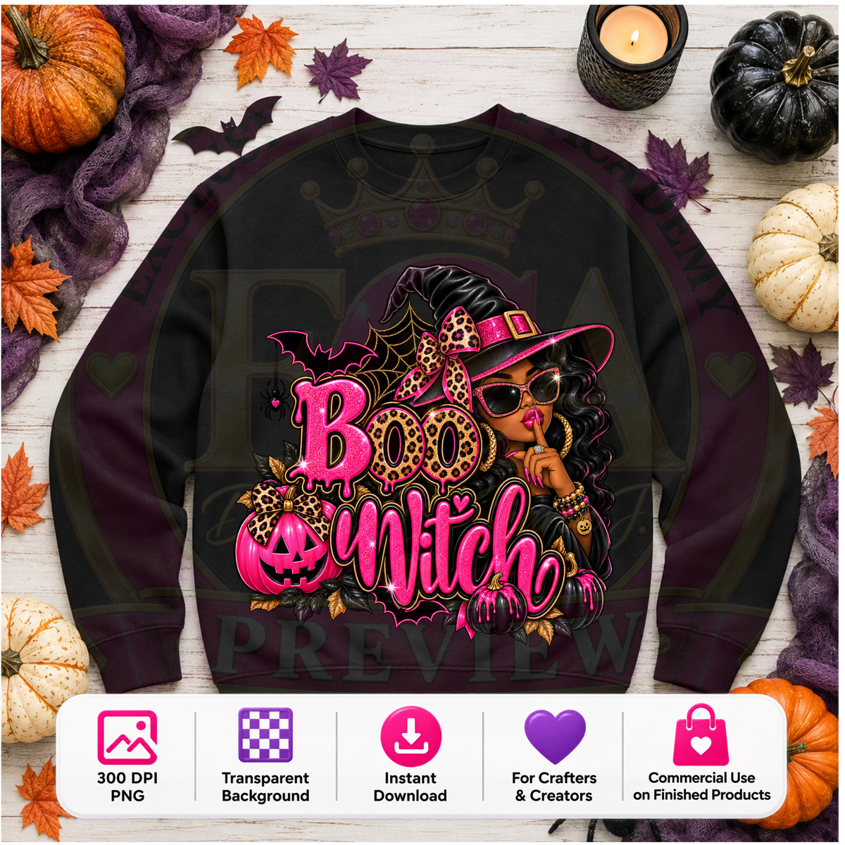 Boo Witch Halloween PNG Digital Download | Sassy Witch Sublimation DTF Design