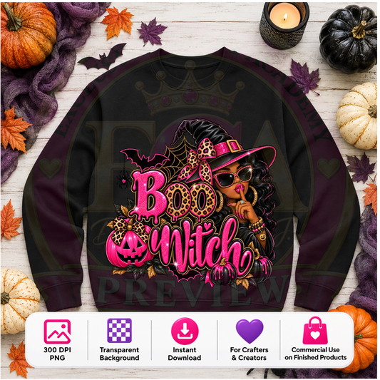Boo Witch Halloween PNG Digital Download | Sassy Witch Sublimation DTF Design