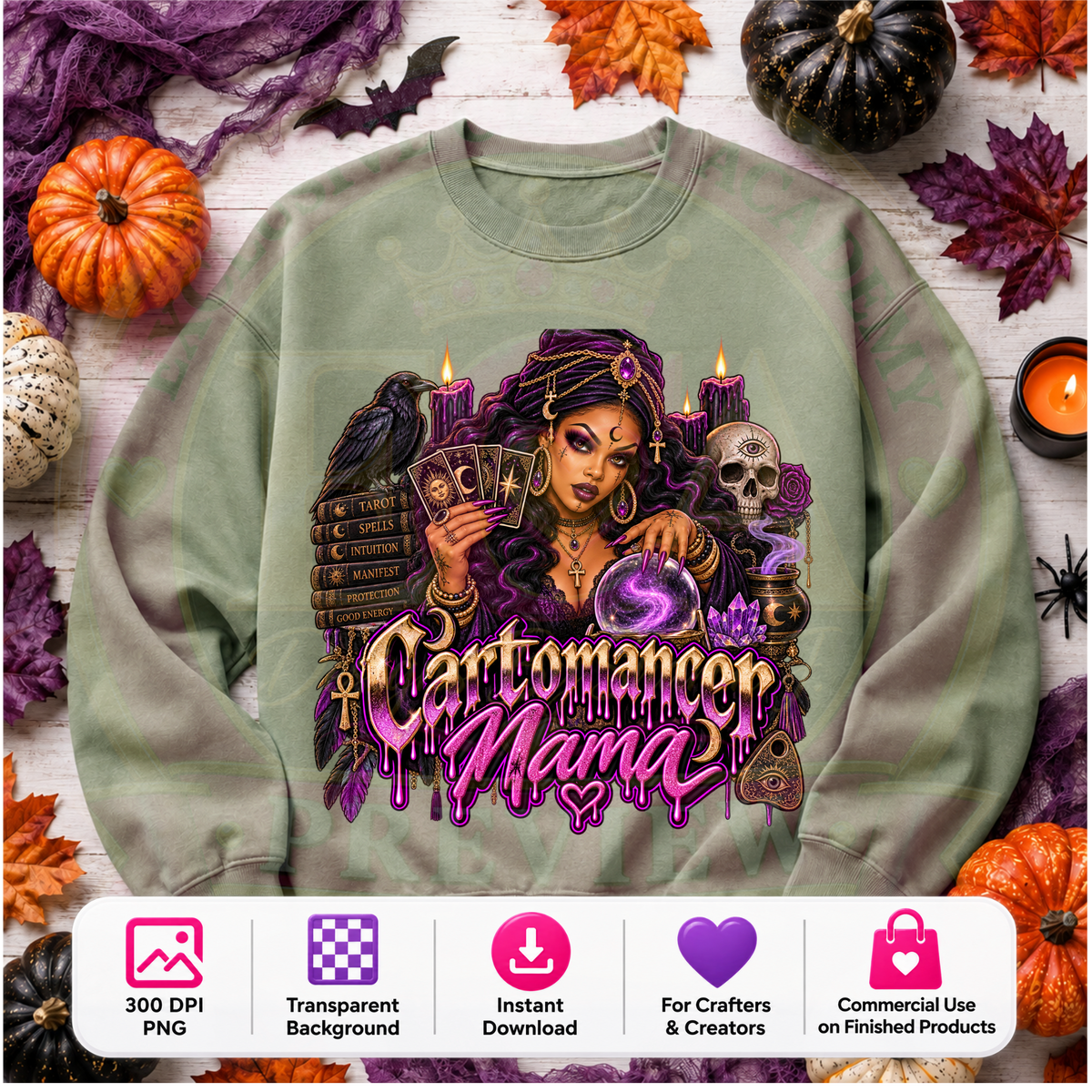 Cartomancer Mama Halloween PNG Digital Download | Mystical Tarot Sublimation DTF Design