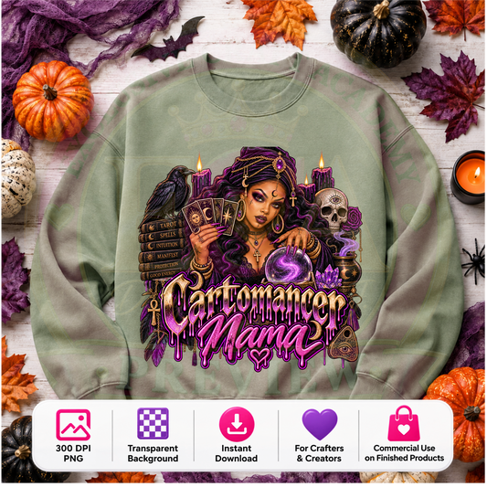 Cartomancer Mama Halloween PNG Digital Download | Mystical Tarot Sublimation DTF Design