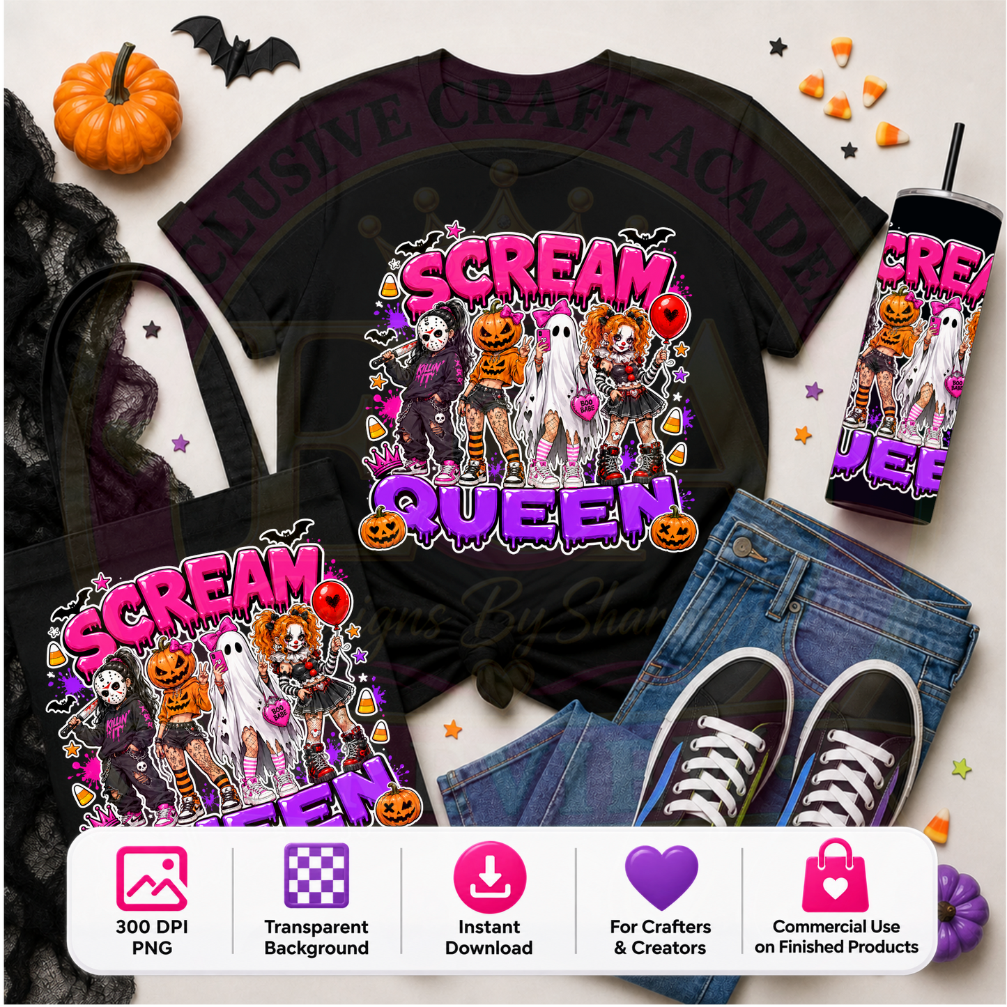 Scream Queen Halloween PNG Digital Download | Horror-Inspired Sublimation DTF Design