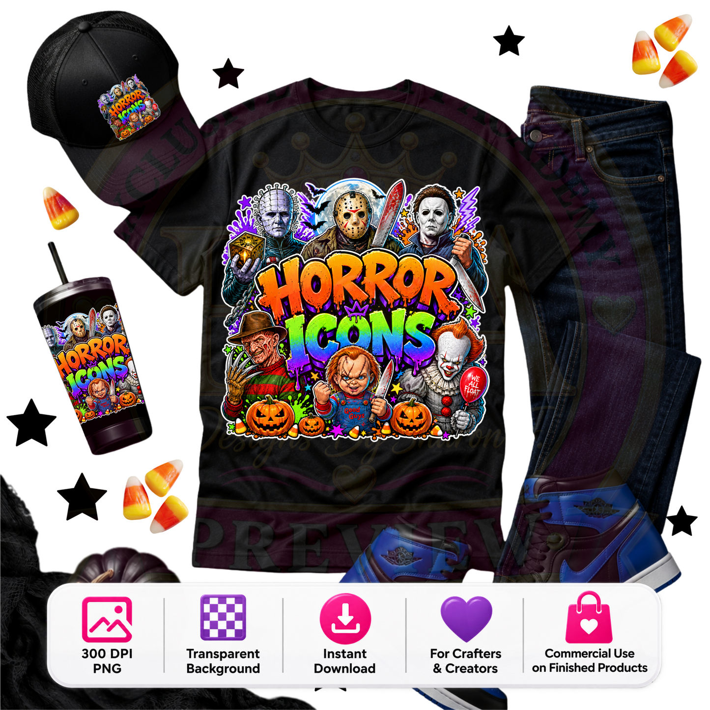 Horror Icons Halloween PNG Digital Download | Horror-Inspired Spooky Design