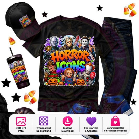 Horror Icons Halloween PNG Digital Download | Horror-Inspired Spooky Design