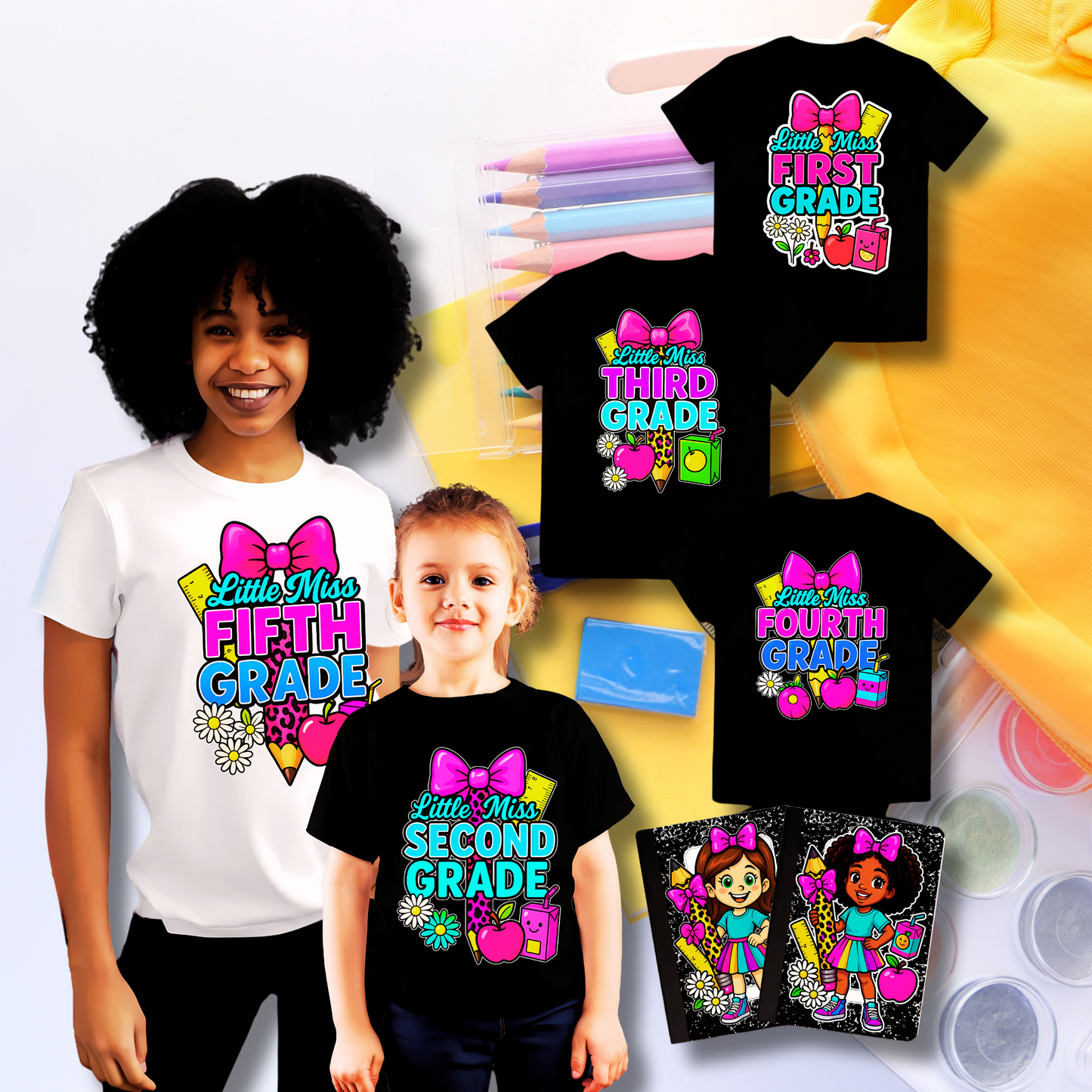 back to school sublimation designs, first day of school shirt PNG, Little Miss 1st grade design, school themed sublimation bundle, elementary girl shirt designs, back to school printable, DTF school PNG, cute school girl sublimation, teacher gifts PNG, black girl school design

