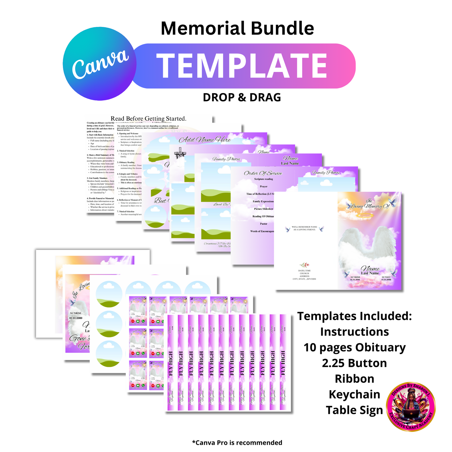 Memorial service Canva template bundle
Editable funeral templates for Canva
Custom obituary and keepsake designs
Personalized funeral program templates
Canva templates for remembrance services
Memorial ribbon and keychain design tools
Complete funeral package design bundle