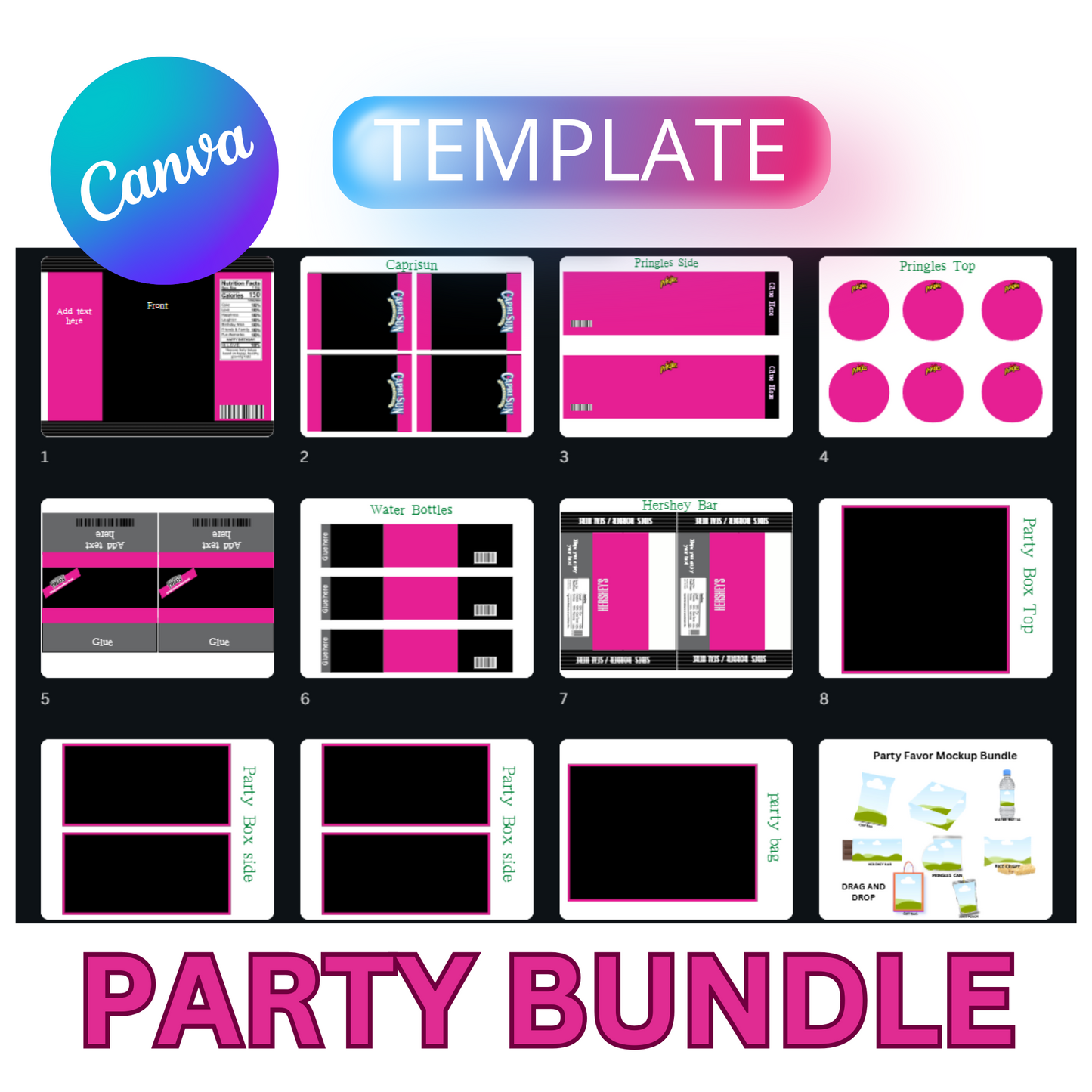 Editable Party Favor Template Bundle for Canva