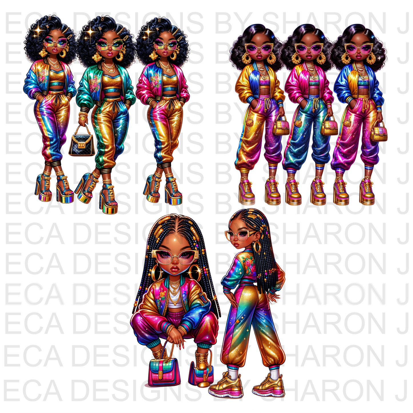 7 Rainbow Girl Set Bundle PNG