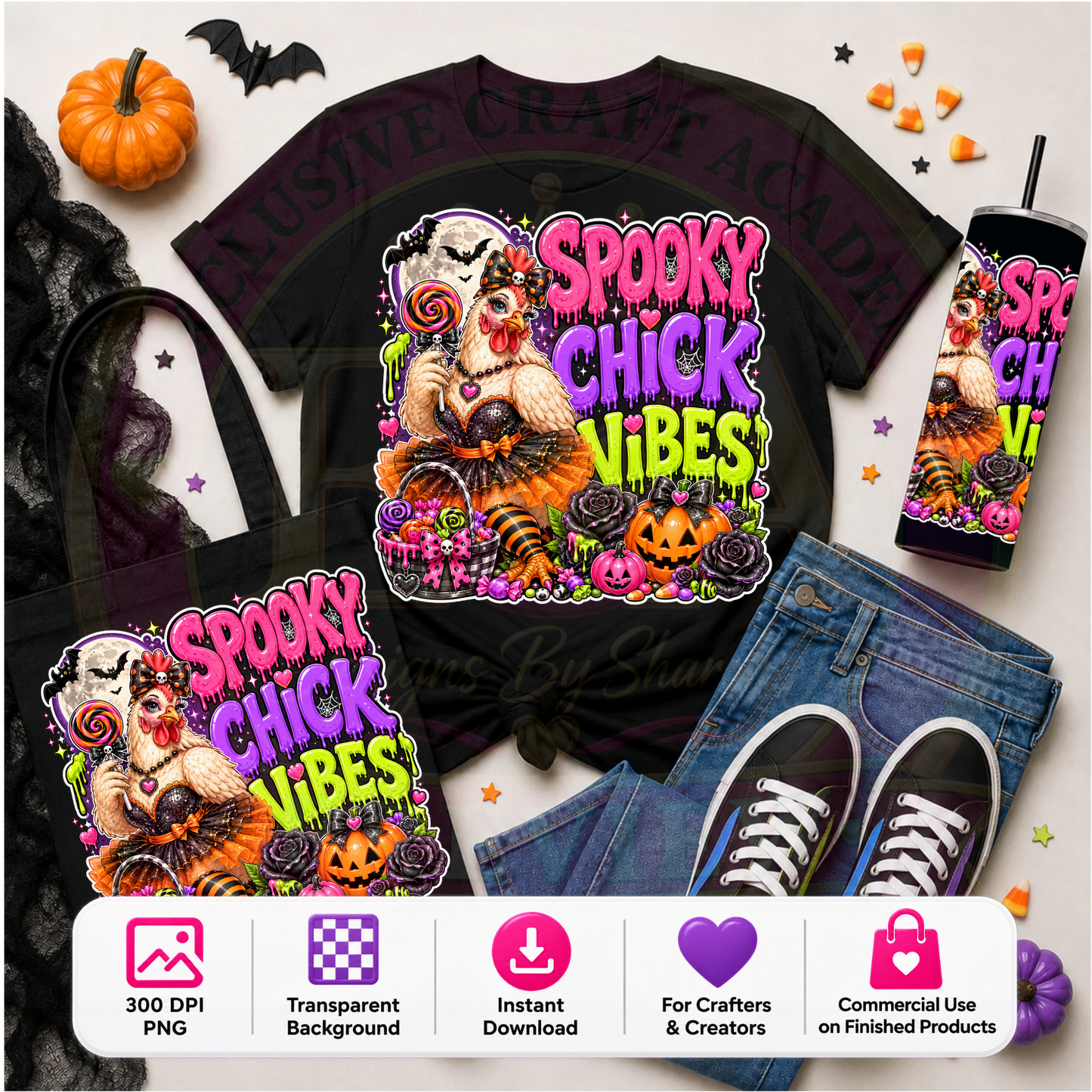 Spooky Chick Vibes Halloween PNG Digital Download | Chicken Sublimation DTF Design