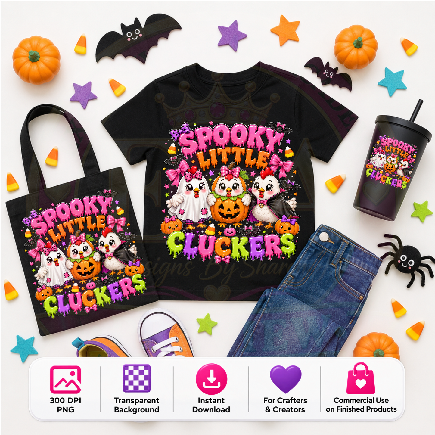 Spooky Little Cluckers Halloween PNG Digital Download | Chicken Sublimation DTF Design