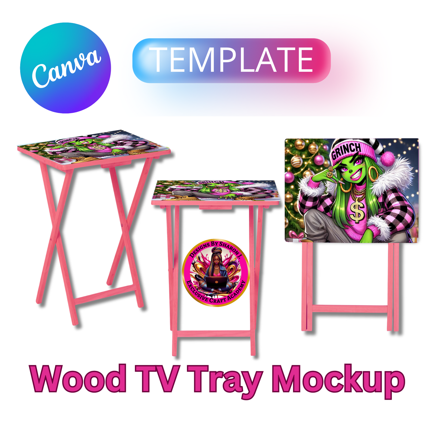 Customizable Wood TV Tray Mockup Template – Design & Showcase Your Art in Canva