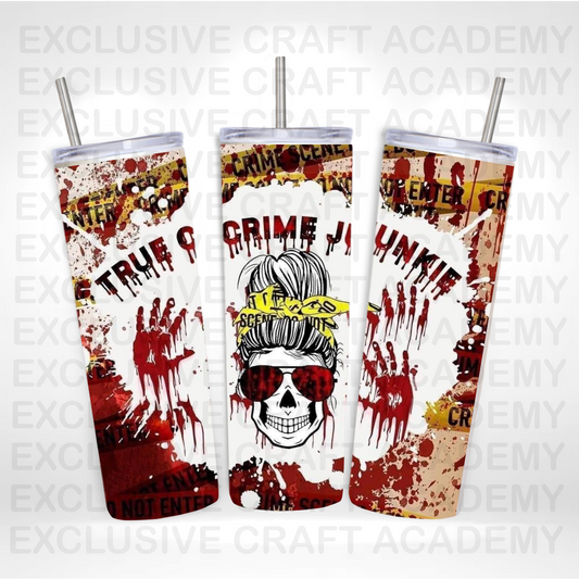 True Crime Junkie, Ready to Press Sublimation Tumbler Wrap Transfer