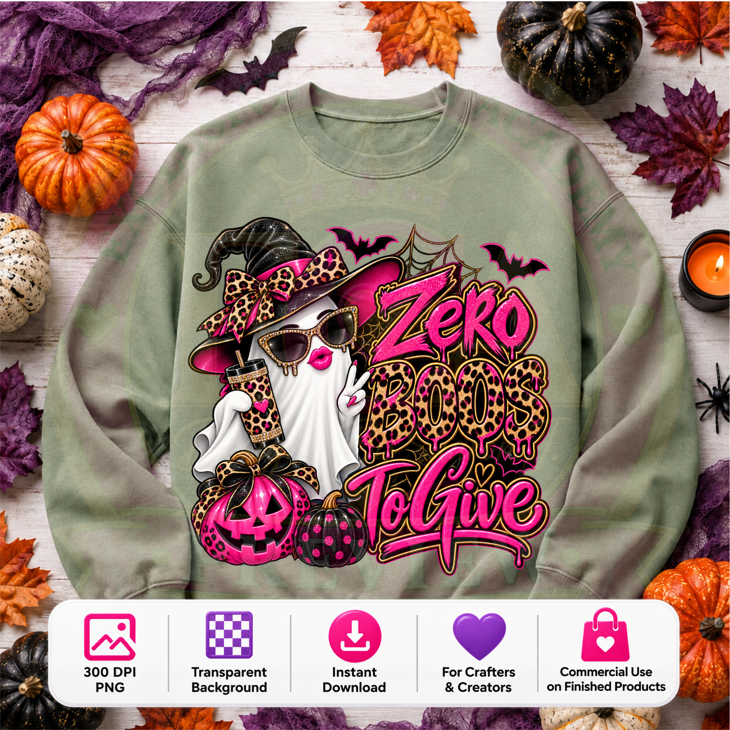 Zero Boos to Give Halloween PNG Digital Download | Sassy Ghost Sublimation DTF Design