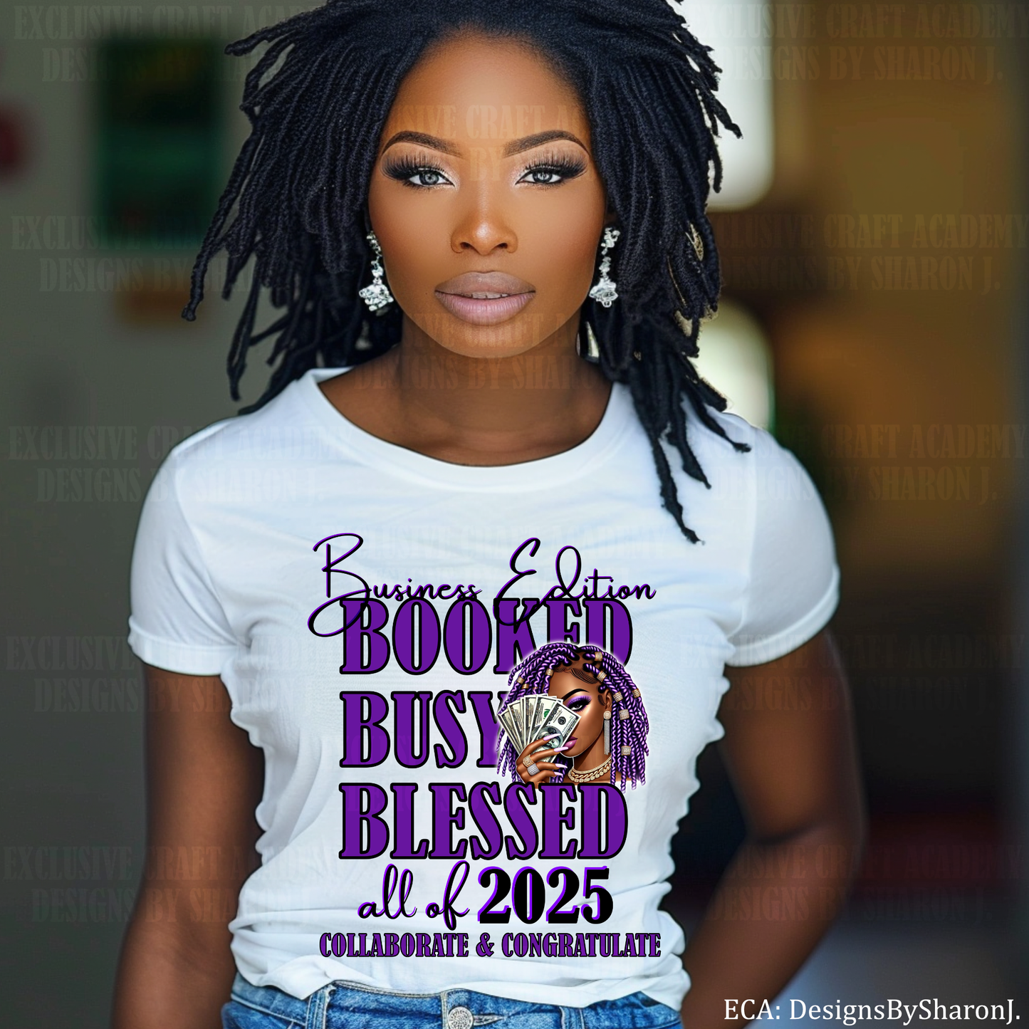 Business Edition "Booked, Busy, Blessed 2025" Sublimation Transfer –  Purple Locs Empowerment Design