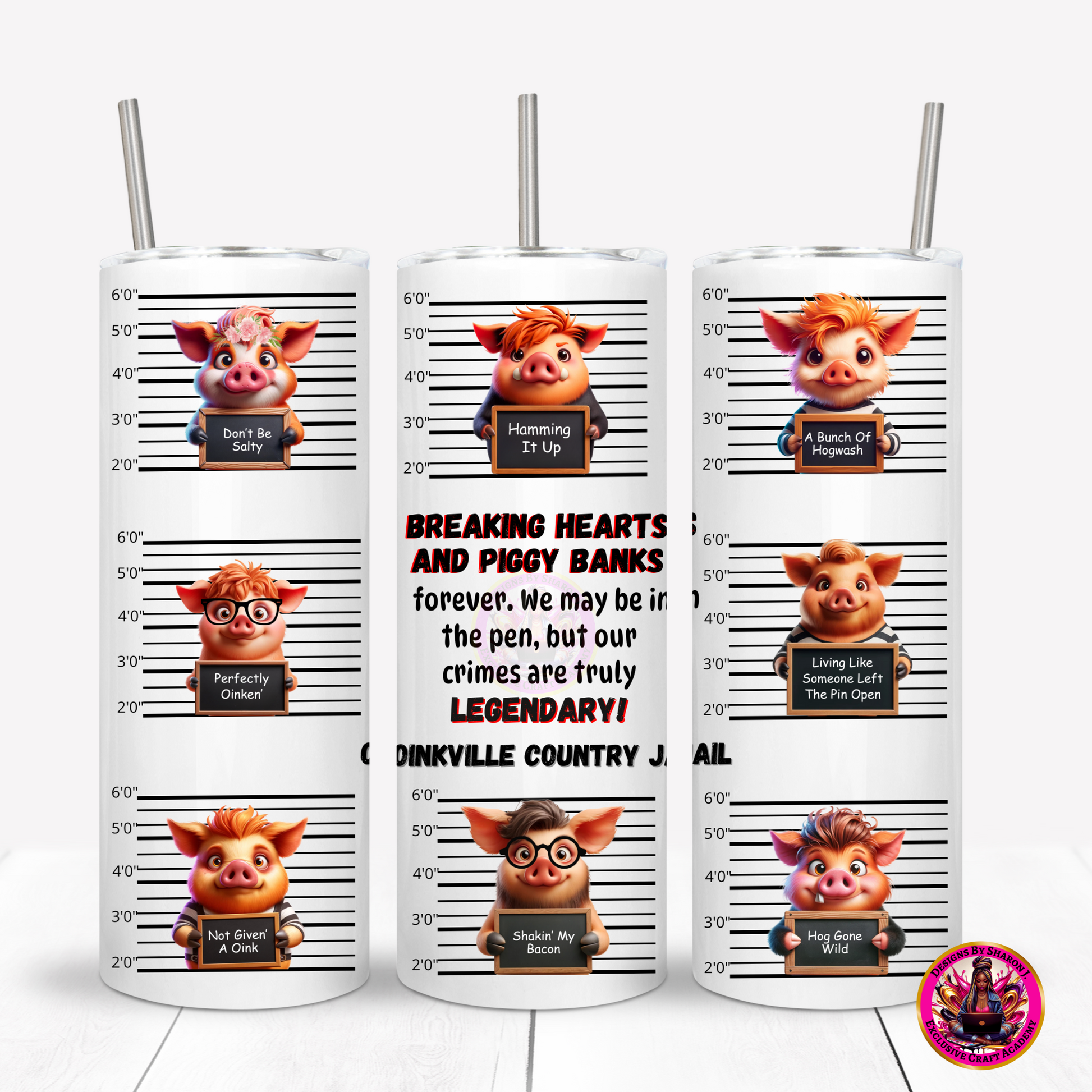 Funny Pig 20 oz Skinny Tumbler Wrap, Piglet Sublimation Designs, Pig Lover, Mugshot, Digital Download