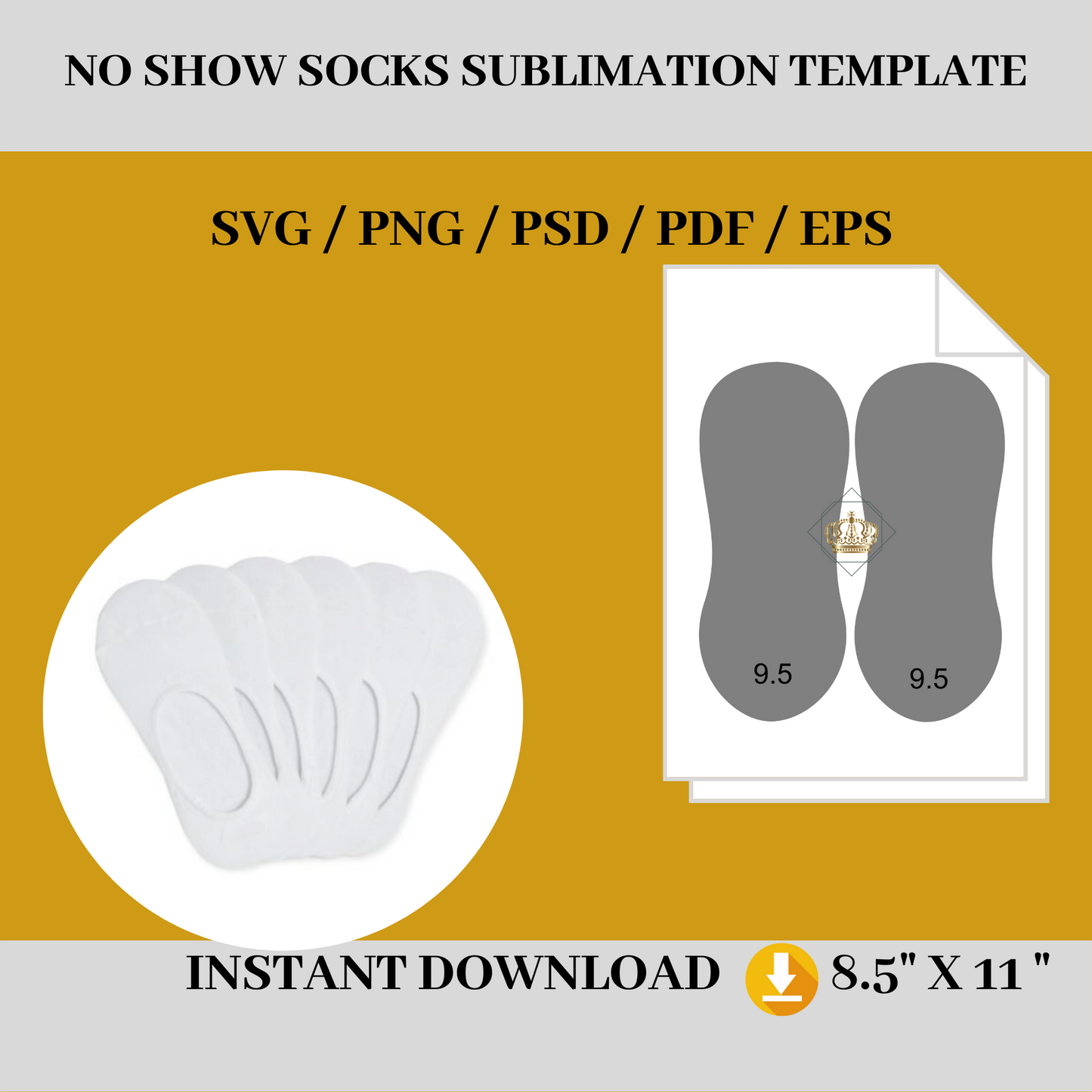 No show Sock Jig Template for Sublimation size9.5