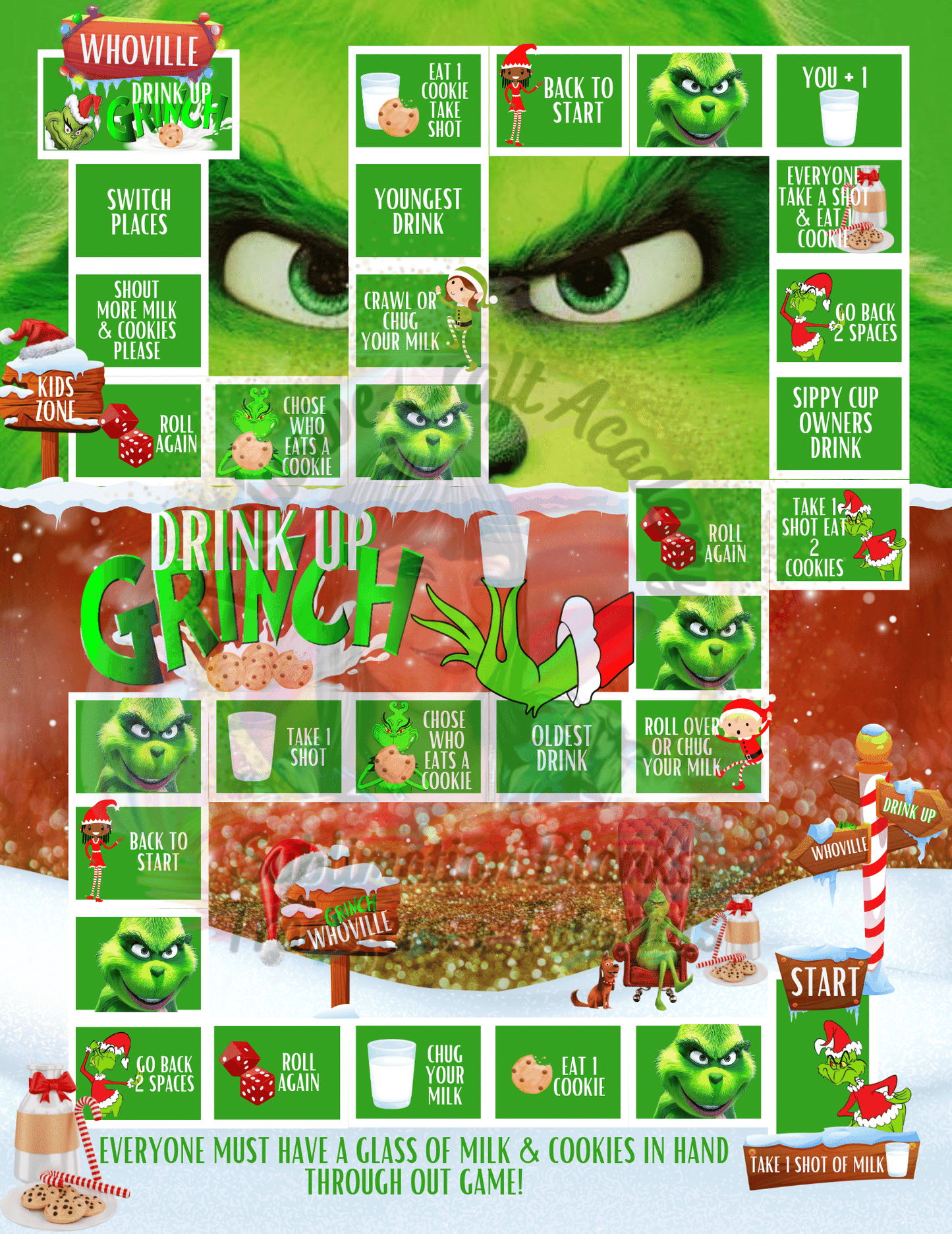 MILK & COOKIES Drink up Grinch Board Game PNG