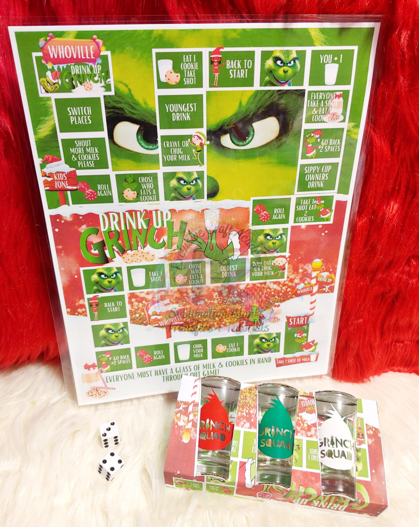 MILK & COOKIES Drink up Grinch Board Game PNG