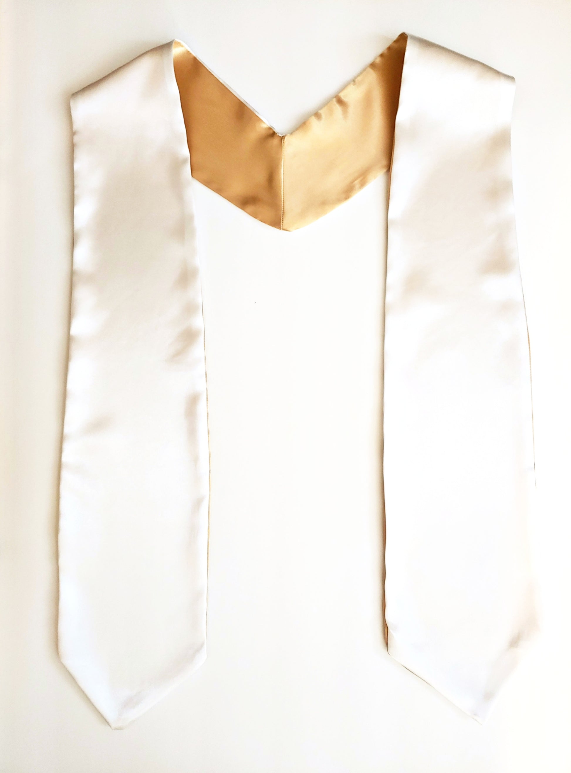 Gold and white graduation stole, 70" inch, 60 inch grad stole